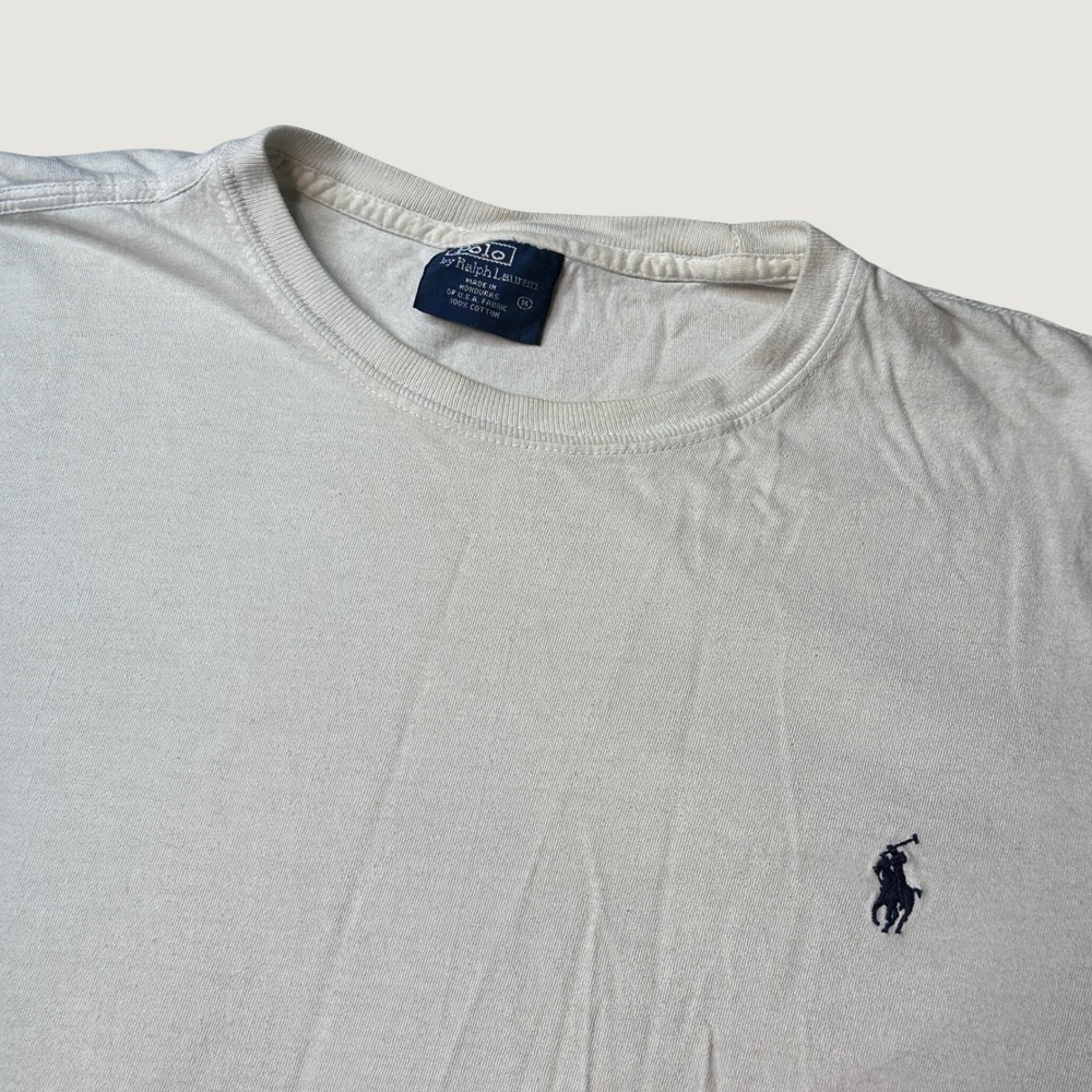 Vintage Polo Ralph Lauren T-Shirt Mens Medium Off-White Embroidered Pony Logo